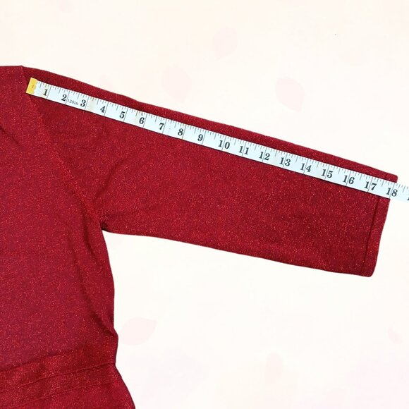 Carmen Marc Valvo Red HalfSleeve Stretch ScoopNeck Pleated Midi Sweater Dress XL - Picture 12 of 12